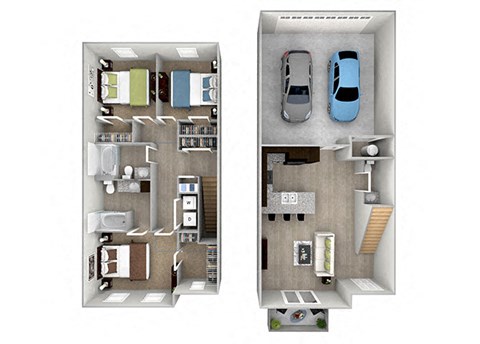 Floor plan for 3 beds, 2.5 baths, 1389 sqft